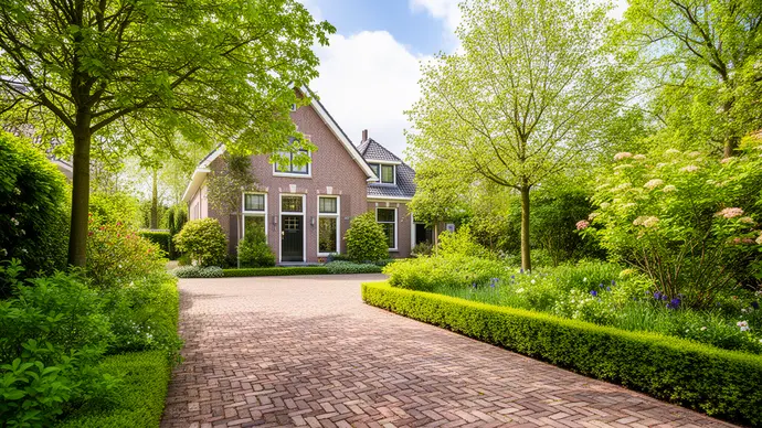 Nieuw bestrate oprit met klinkers voor een woning