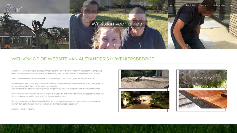 Website van Alexander's Hoveniersbedrijf