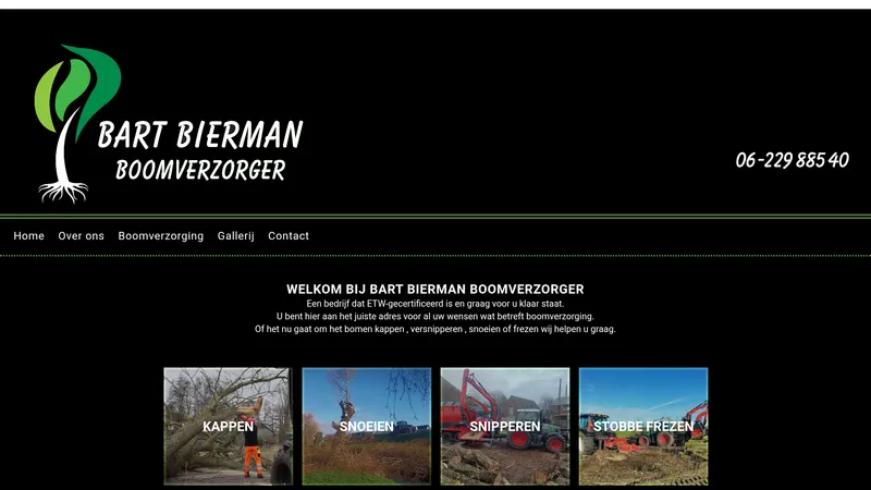 Website van Bart Bierman Boomverzorger
