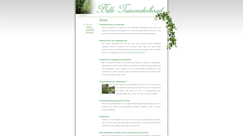 Website van Belle Tuinonderhoud