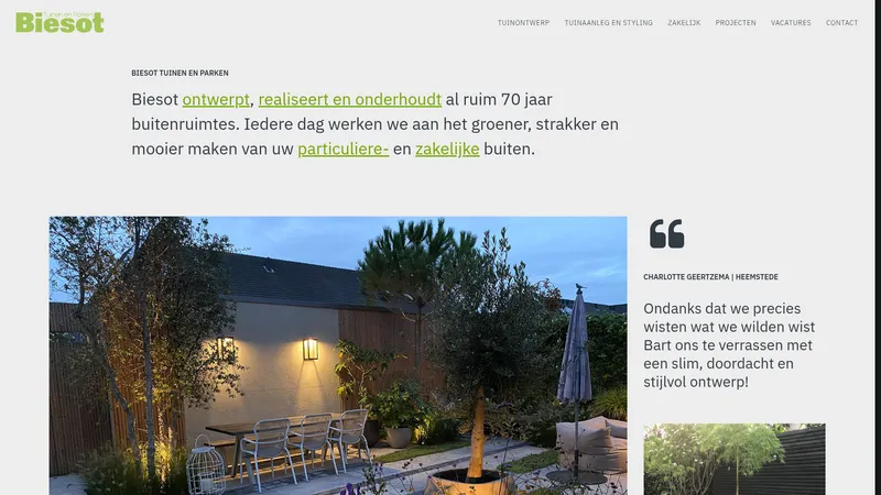 Website van Biesot Parken en Tuinen