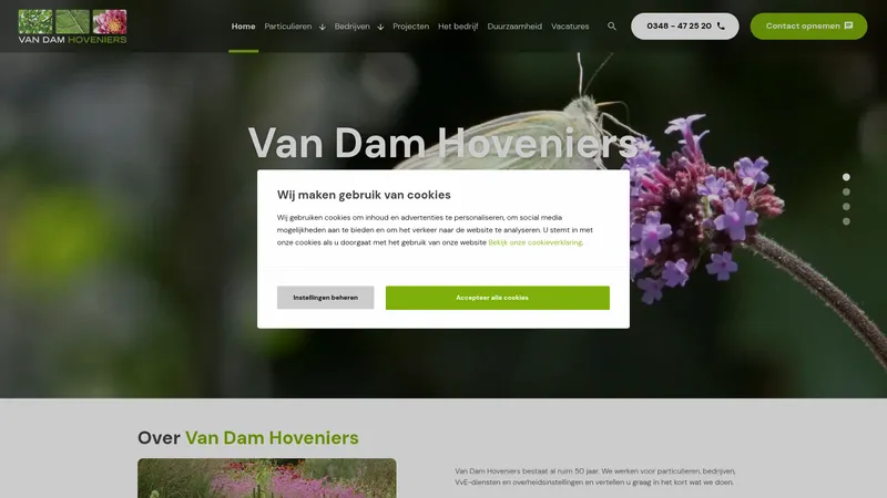 Website van Contact Van Dam Hoveniers