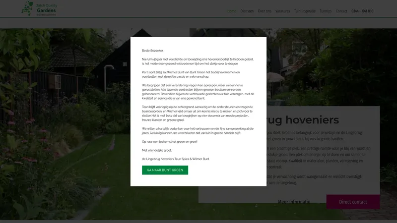 Website van Dutch Quality Gardens, De Lingebrug Hoveniers
