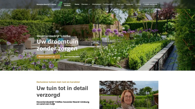Website van Dutch Quality Gardens, Hoveniersbedrijf 't Hofke