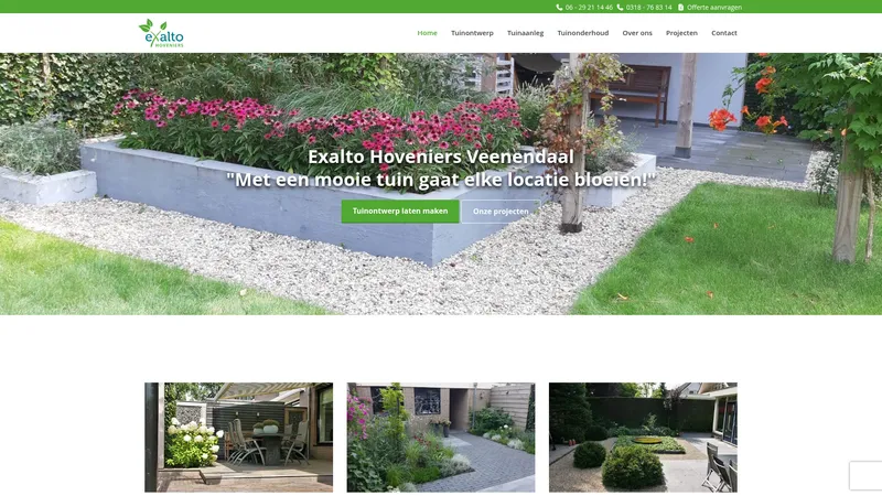 Website van Exalto Hoveniers