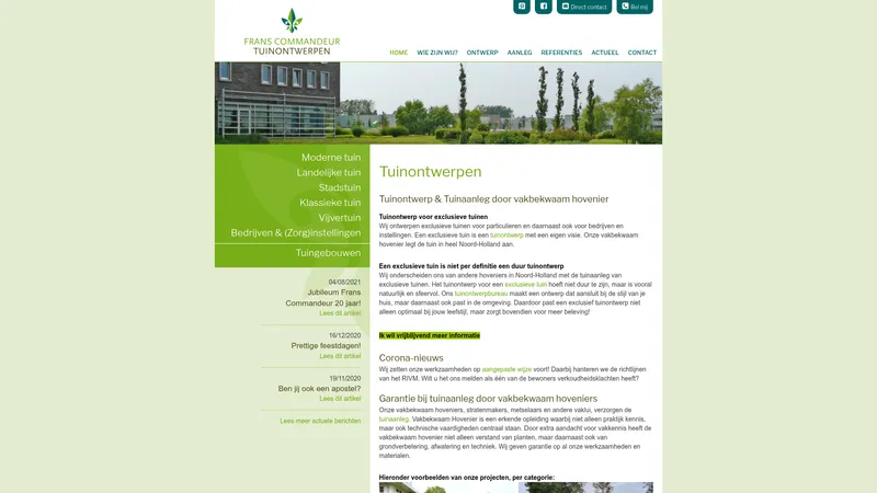Website van Frans Commandeur Tuinontwerpen