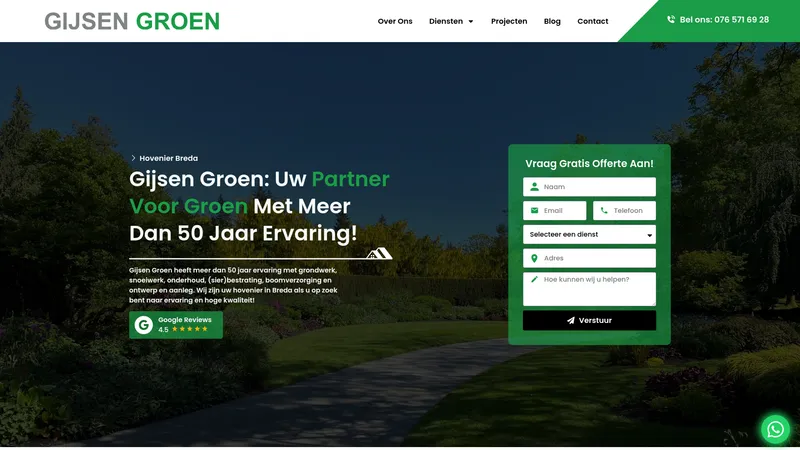 Website van Gijsen Groenvoorziening