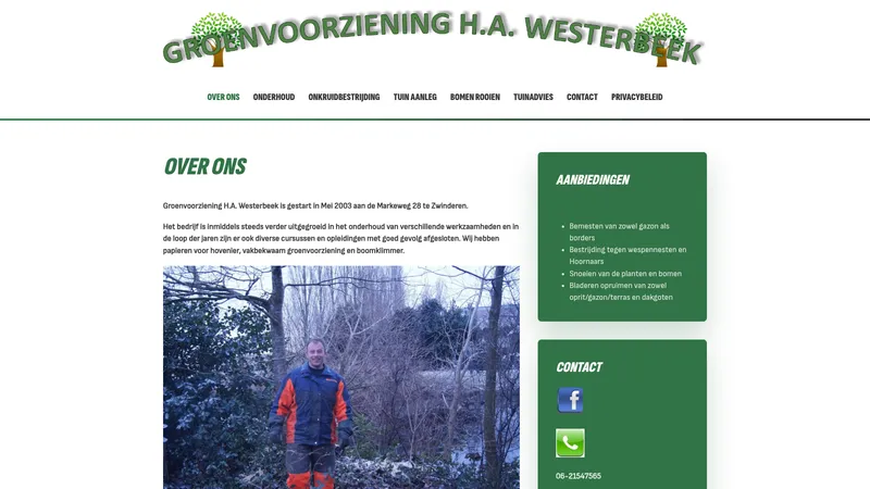 Website van Groenvoorziening H.A. Westerbeek