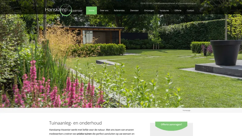 Website van Hanskamp Hovenier
