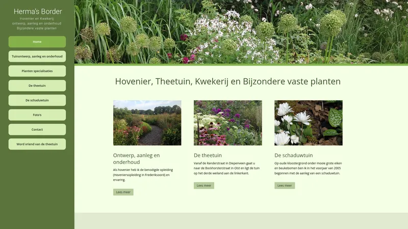 Website van Herma Border Hovenier Theetuin Kwekerij