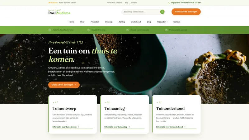 Website van Hovenier Roel Zuidema