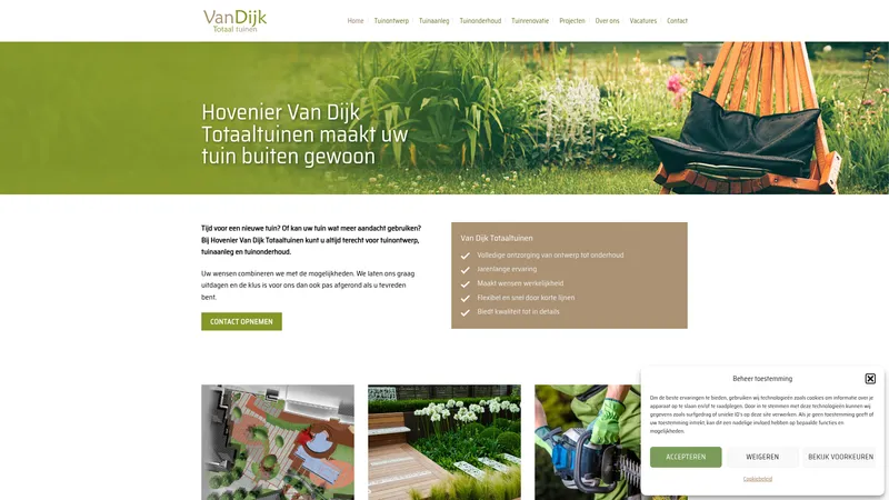 Website van Hovenier Van Dijk Totaaltuinen