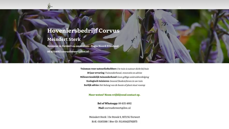 Website van Hoveniersbedrijf Corvus