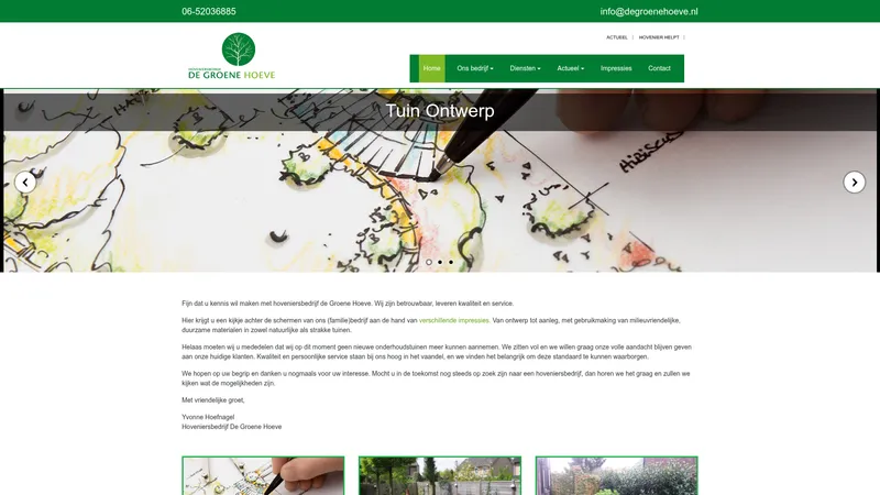 Website van Hoveniersbedrijf De Groene Hoeve