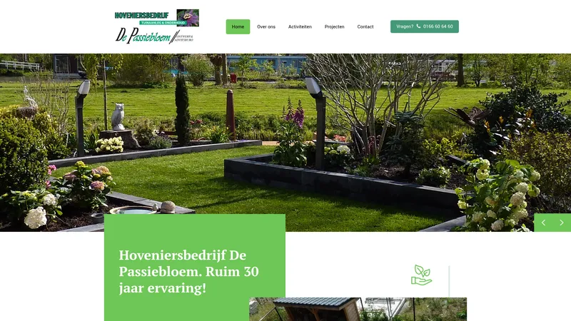 Website van Hoveniersbedrijf De Passiebloem