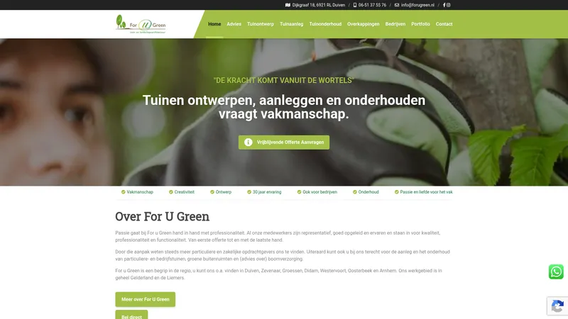 Website van Hoveniersbedrijf For U Green