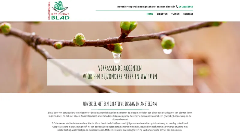 Website van Hoveniersbedrijf Het Nieuwe Blad