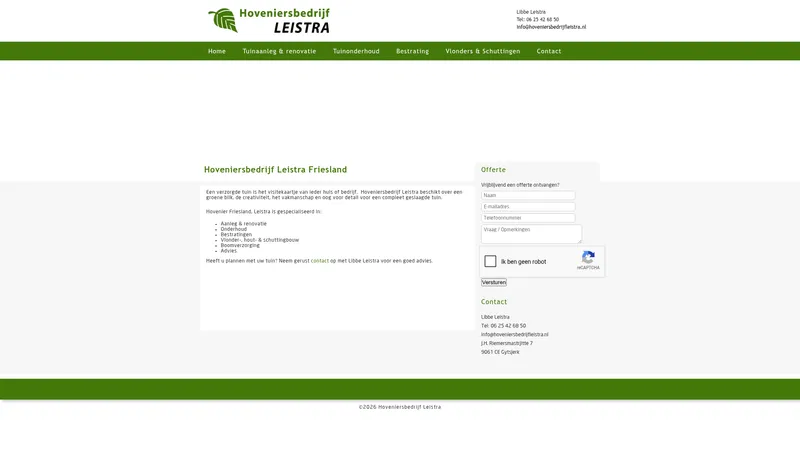 Website van Hoveniersbedrijf Leistra Friesland