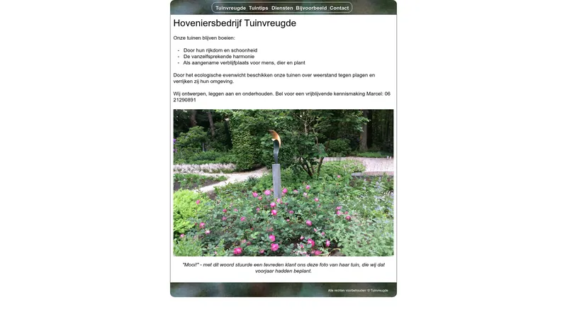 Website van Hoveniersbedrijf Tuinvreugde