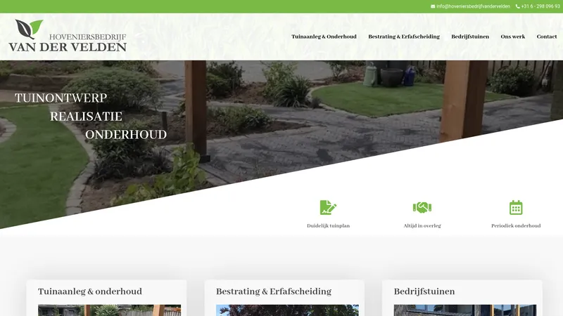 Website van Hoveniersbedrijf Van der Velden