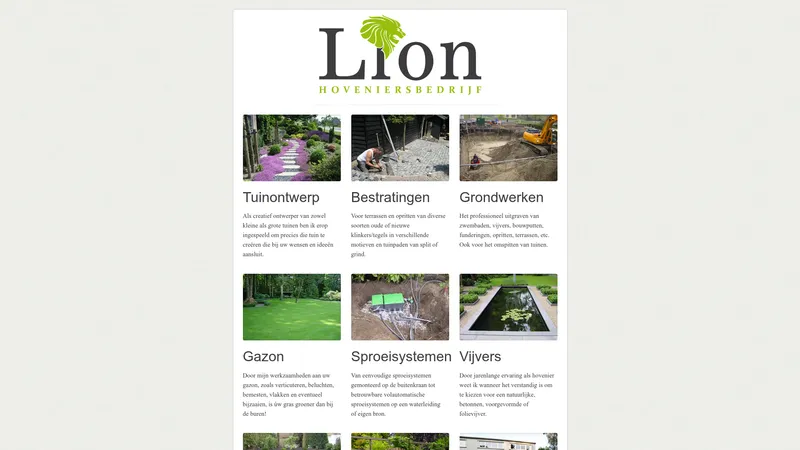 Website van Lion Hoveniersbedrijf B.V.