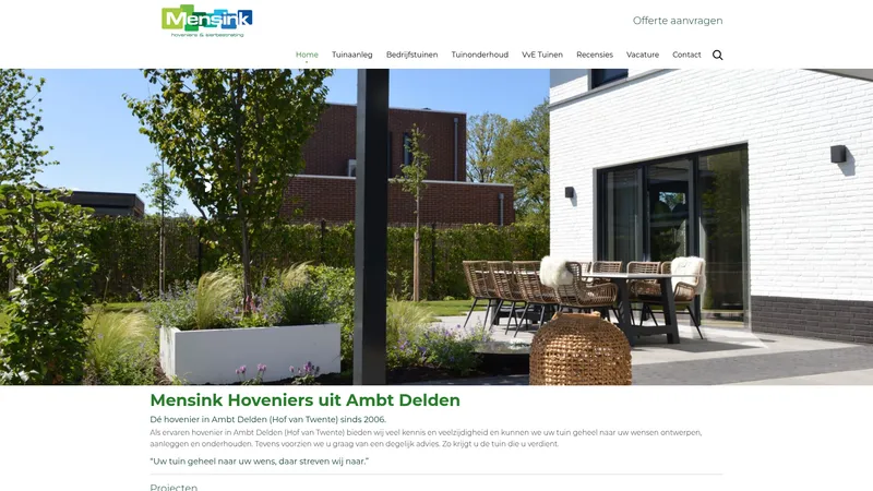 Website van Mensink Hoveniers en Sierbestrating