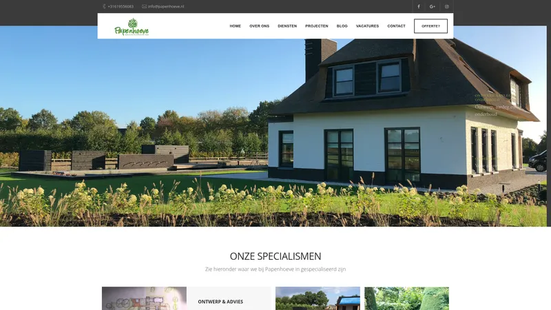 Website van Papenhoeve Groenvoorziening