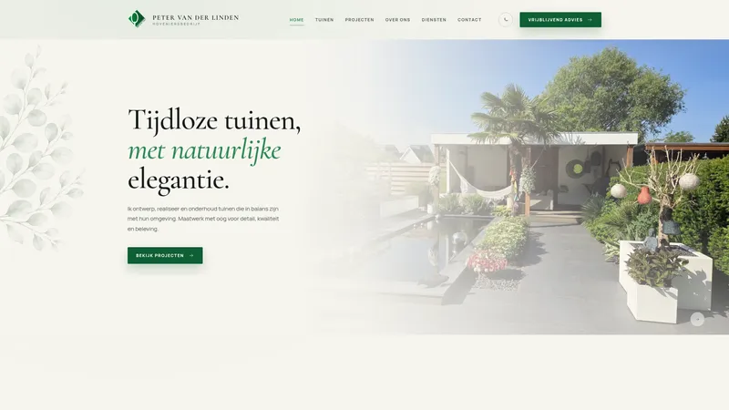 Website van Peter van der Linden Hoveniersbedrijf