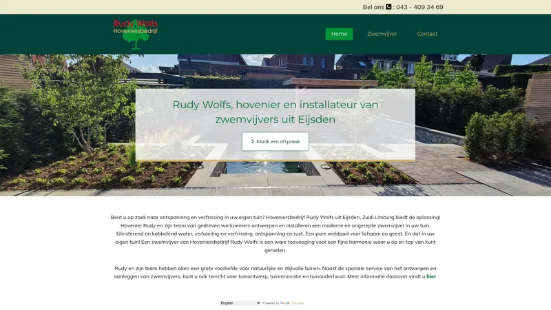 Website van Rudy Wolfs, hovenier en installateur van zwemvijvers