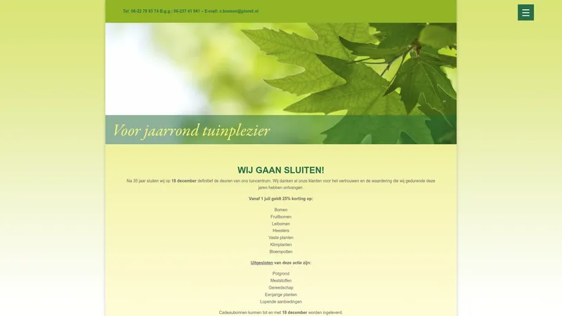 Website van Tuincentrum Bosson