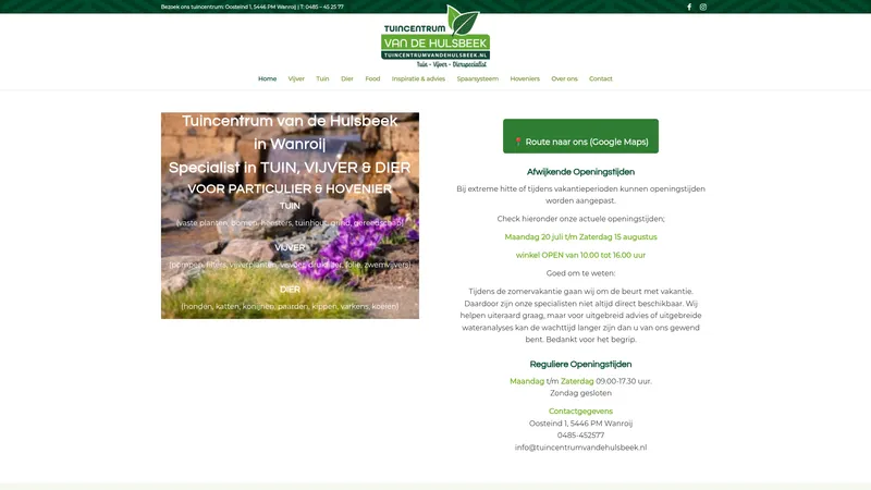 Website van Tuincentrum van de Hulsbeek