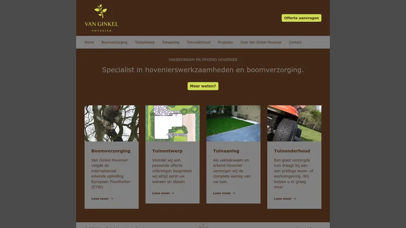 Website van Van Ginkel Hovenier Overberg
