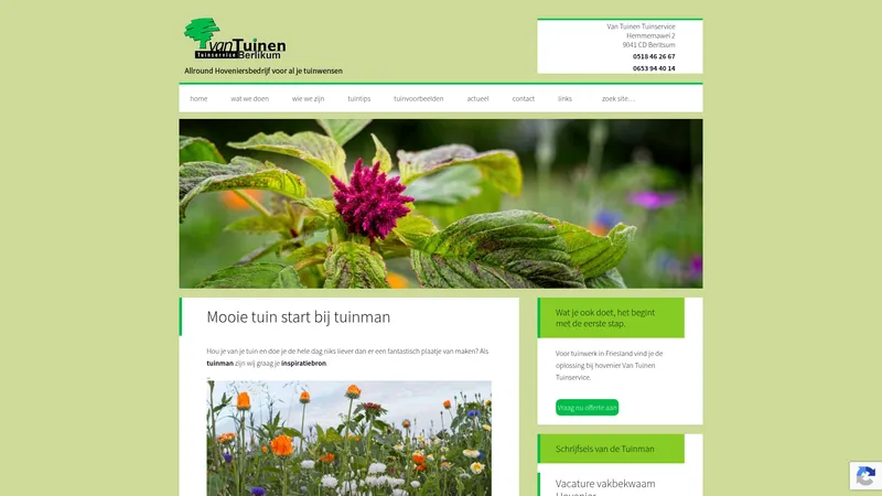 Website van Van Tuinen Tuinservice
