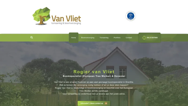 Website van Van Vliet Tuinaanleg & Boomverzorging